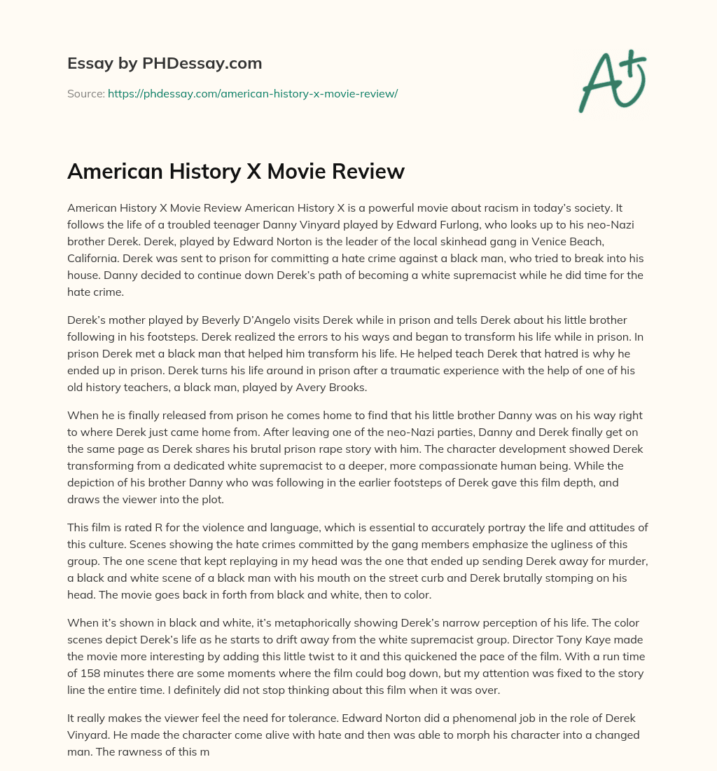 American History X Movie Review essay