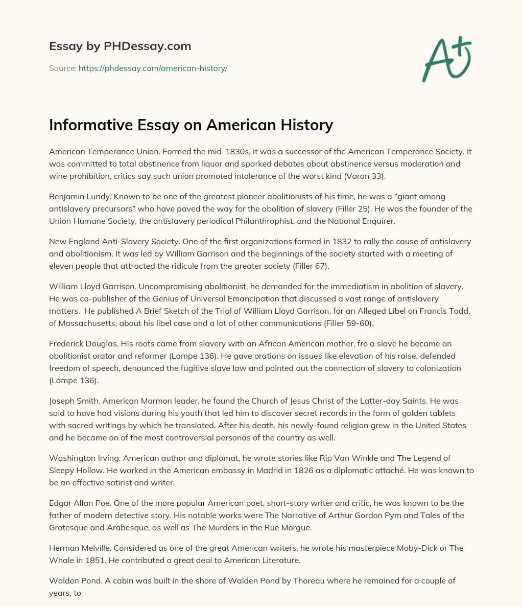 Informative Essay on American History essay