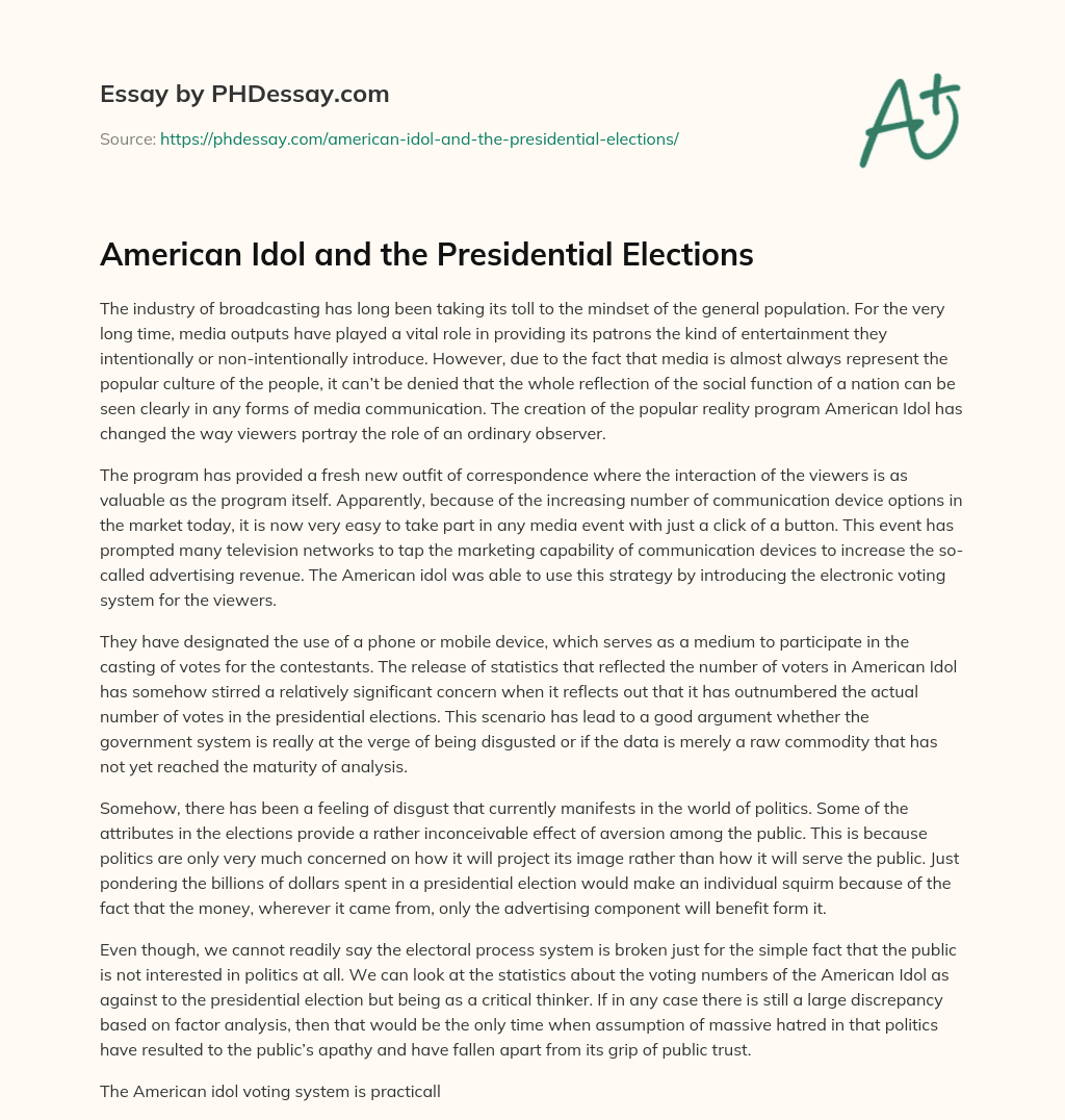American Idol and the Presidential Elections essay