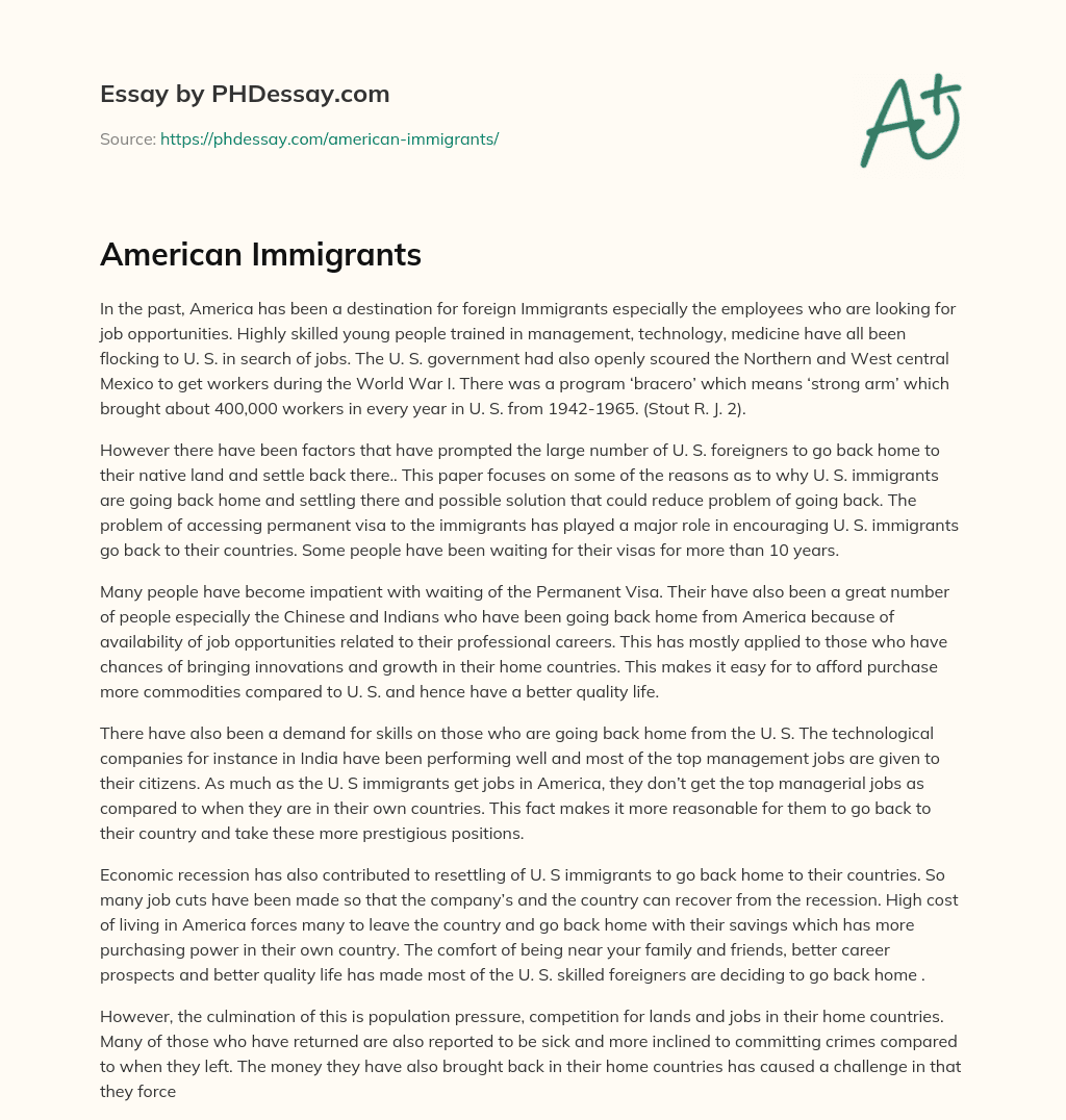 American Immigrants essay