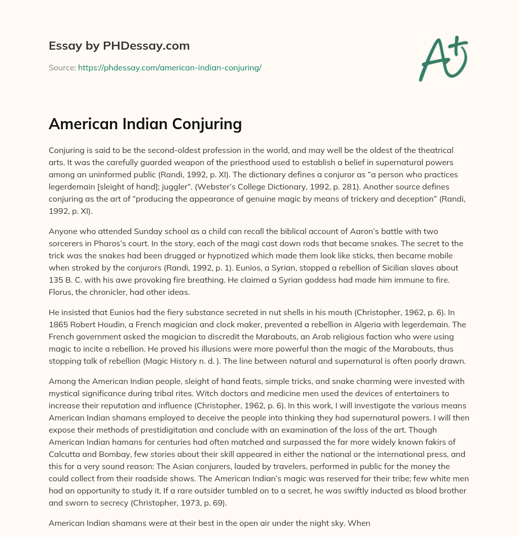 American Indian Conjuring essay