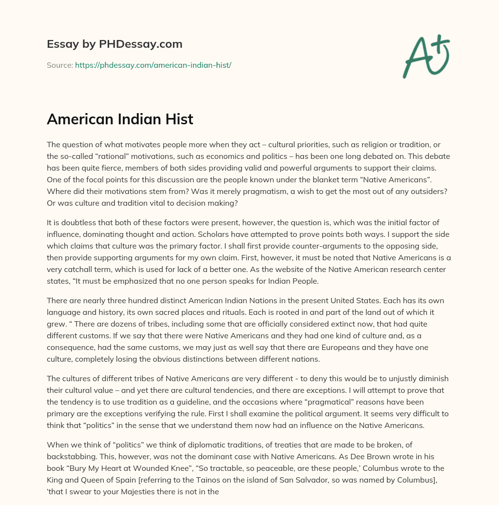 American Indian Hist essay