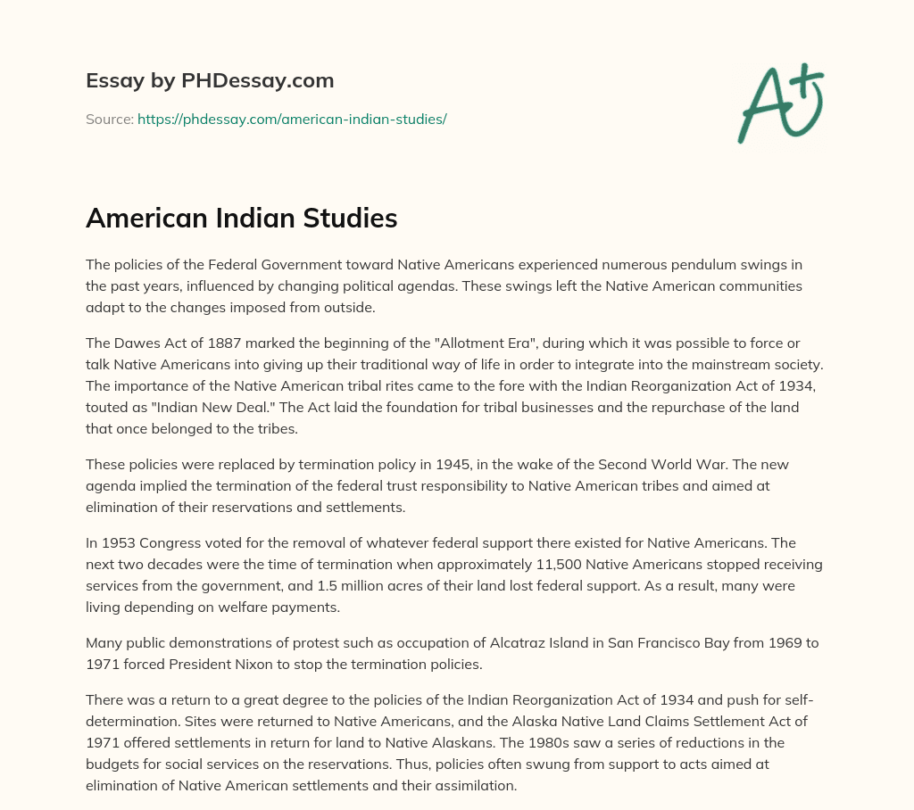 American Indian Studies essay