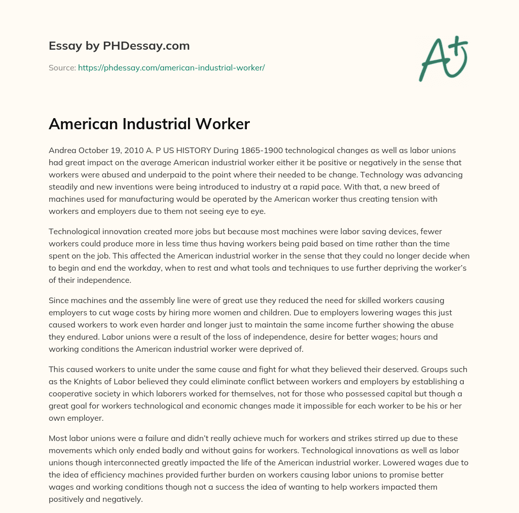 American Industrial Worker essay