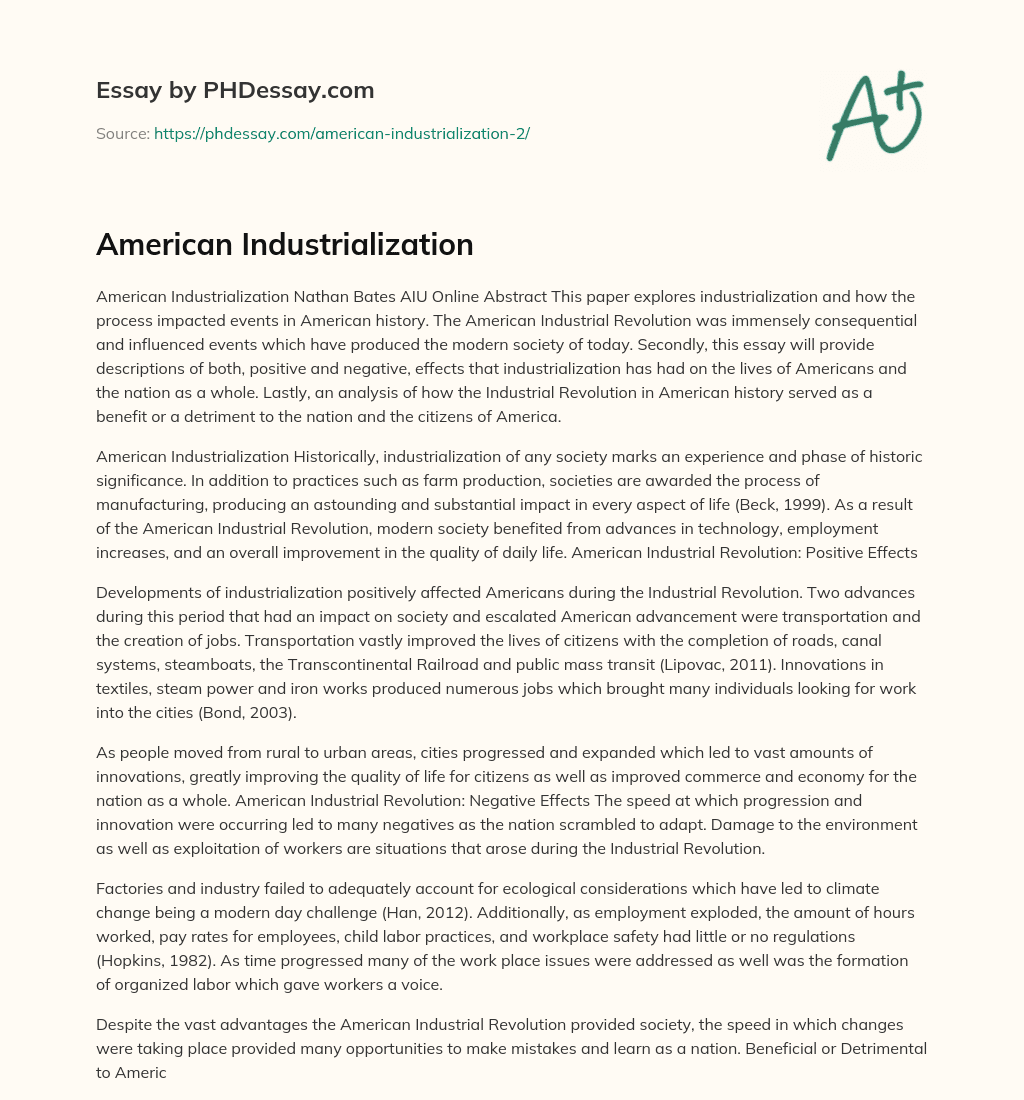 American Industrialization essay
