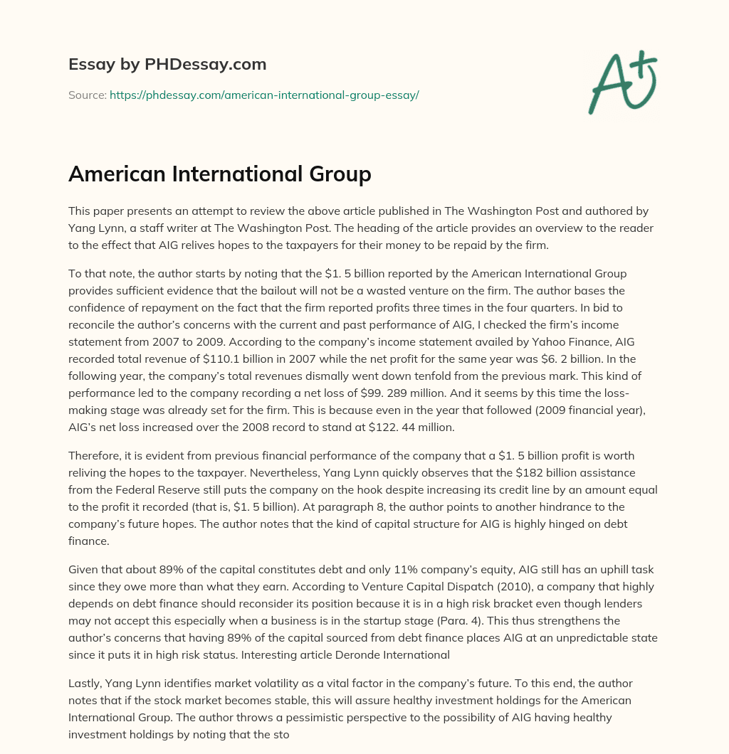 American International Group essay