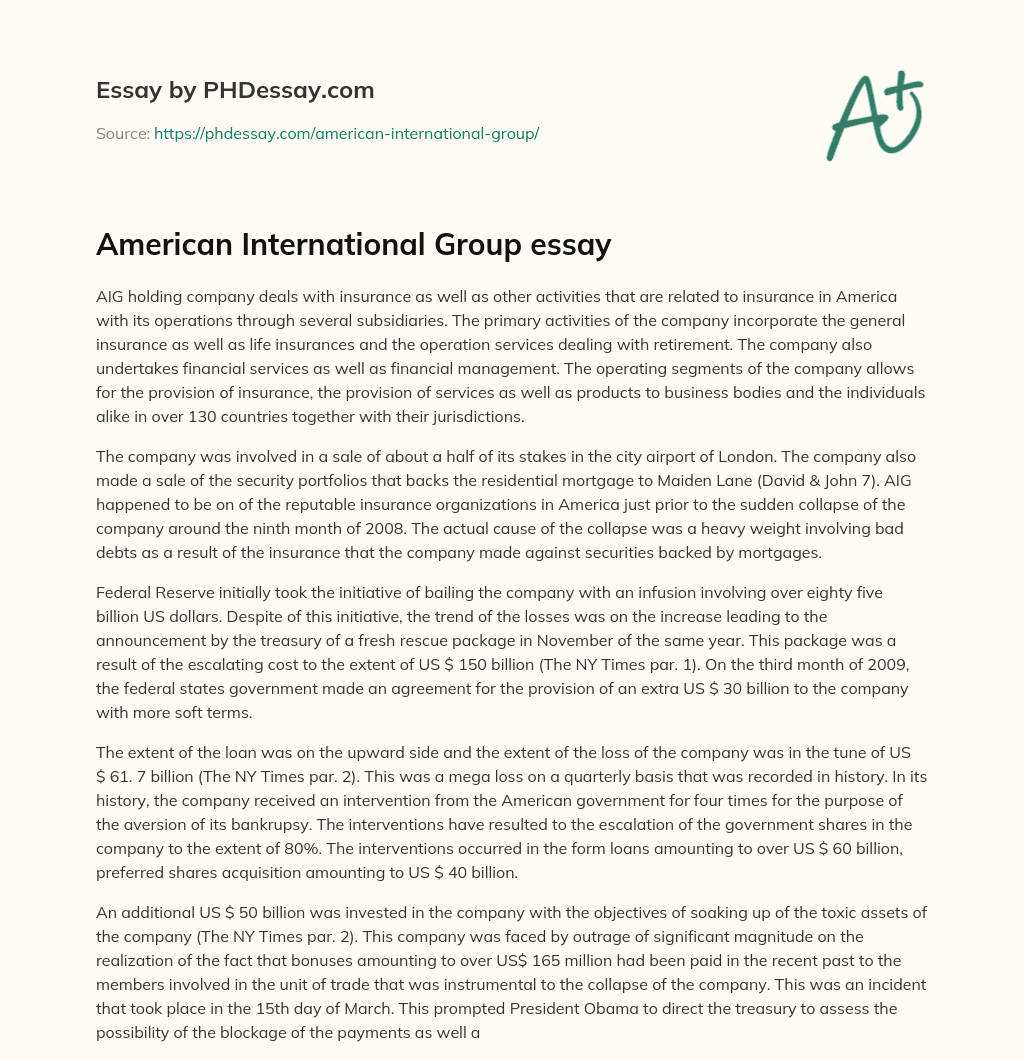 American International Group essay essay