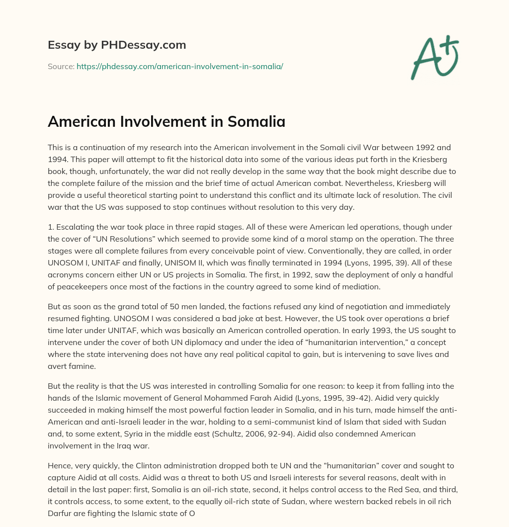 American Involvement in Somalia essay