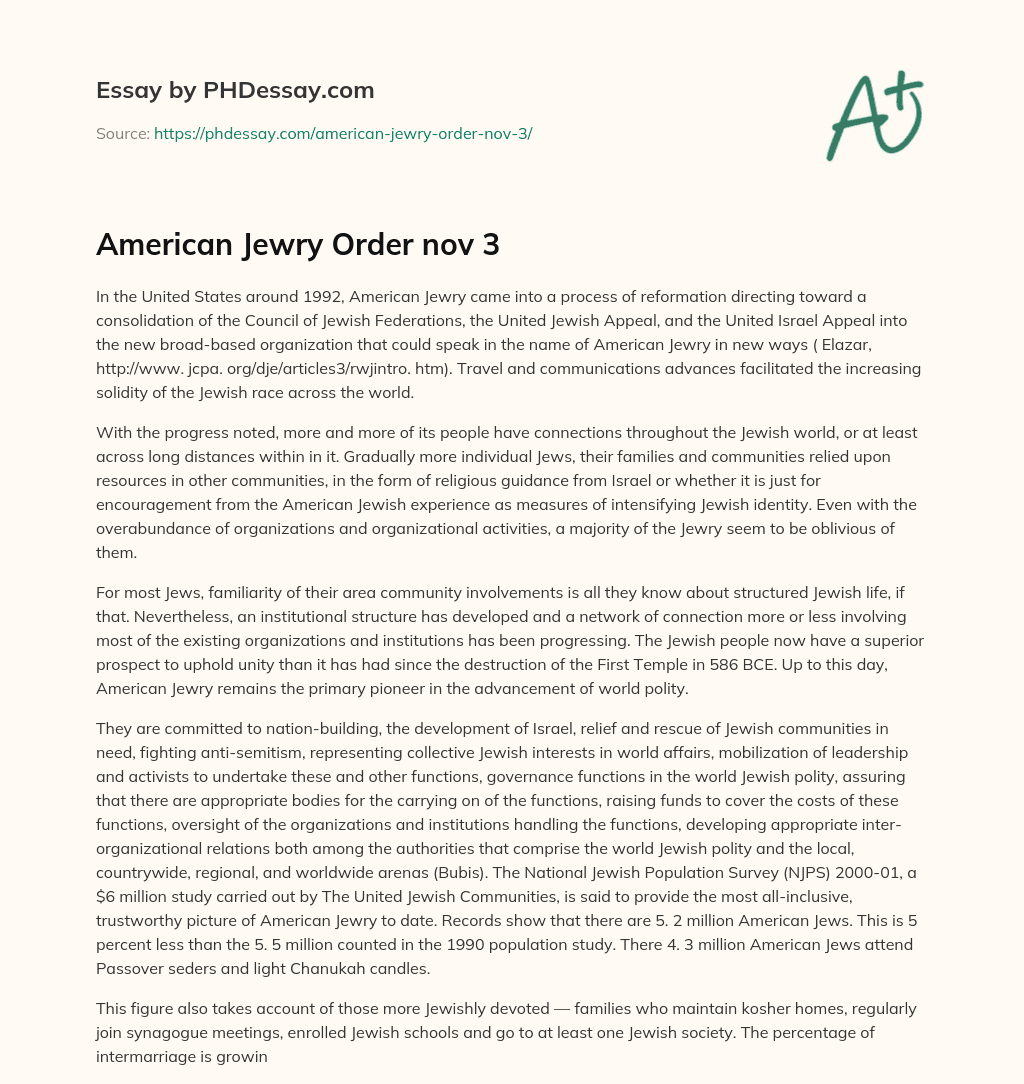 American Jewry Order nov 3 essay
