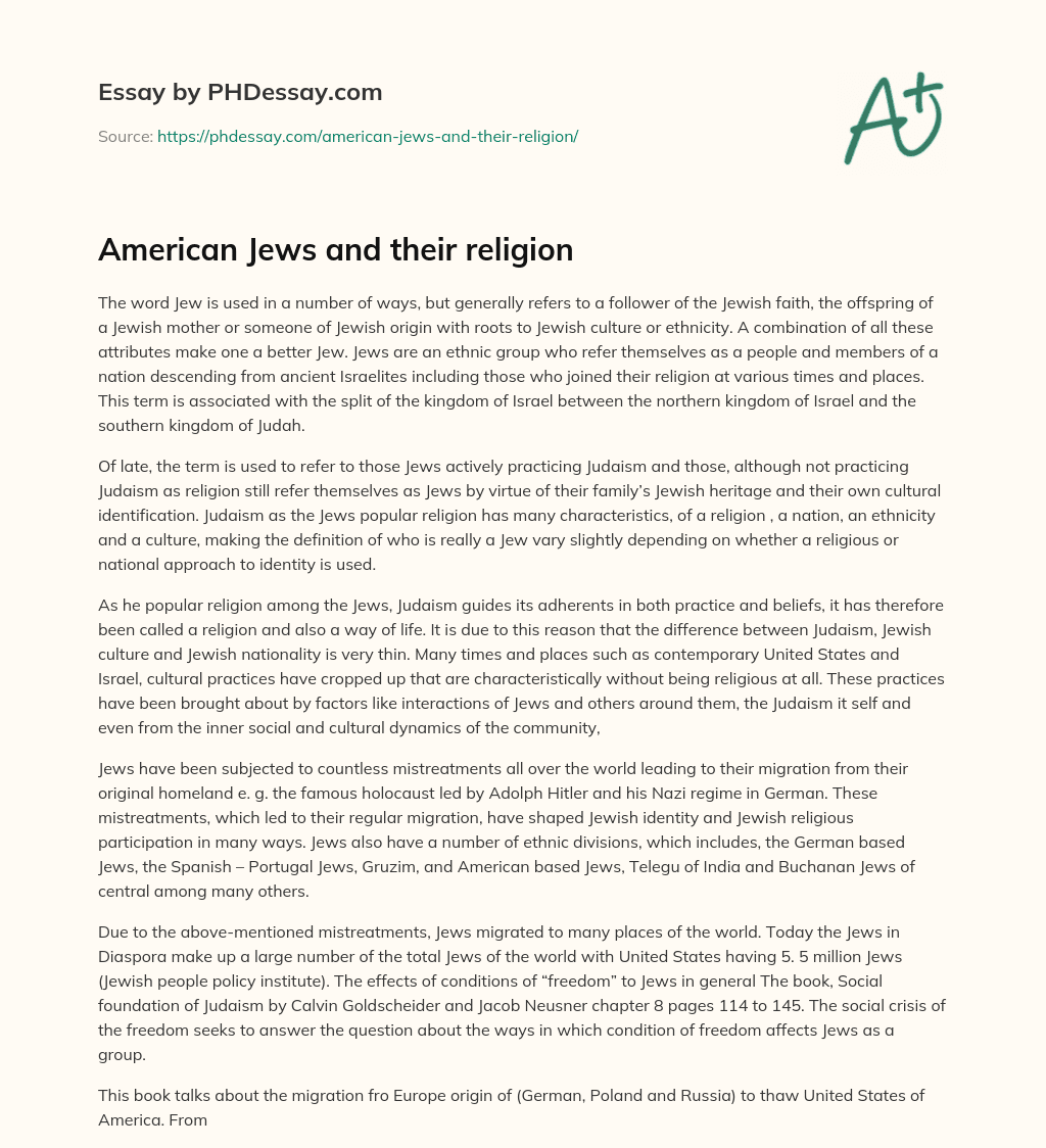 American Jews and their religion essay