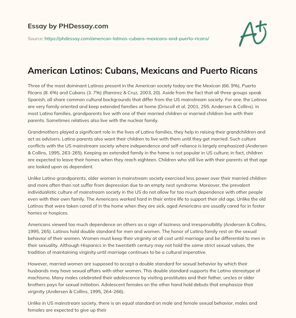 American Latinos: Cubans, Mexicans and Puerto Ricans essay