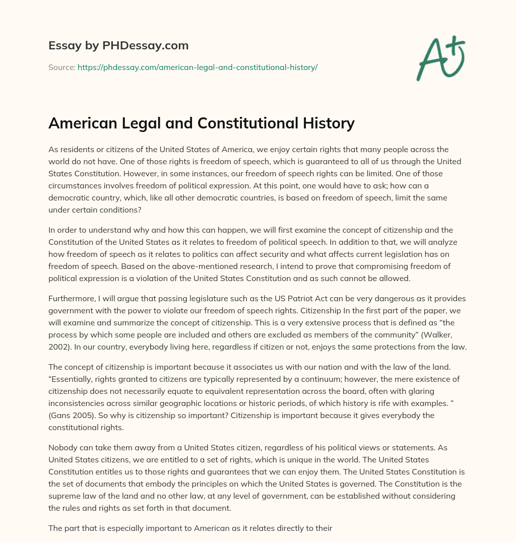 American Legal and Constitutional History essay