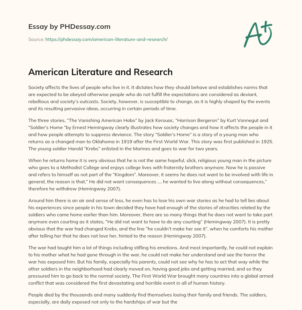 American Literature and Research essay