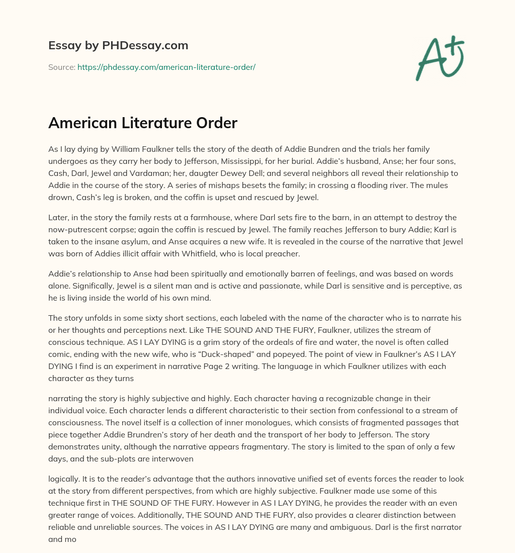 American Literature Order essay