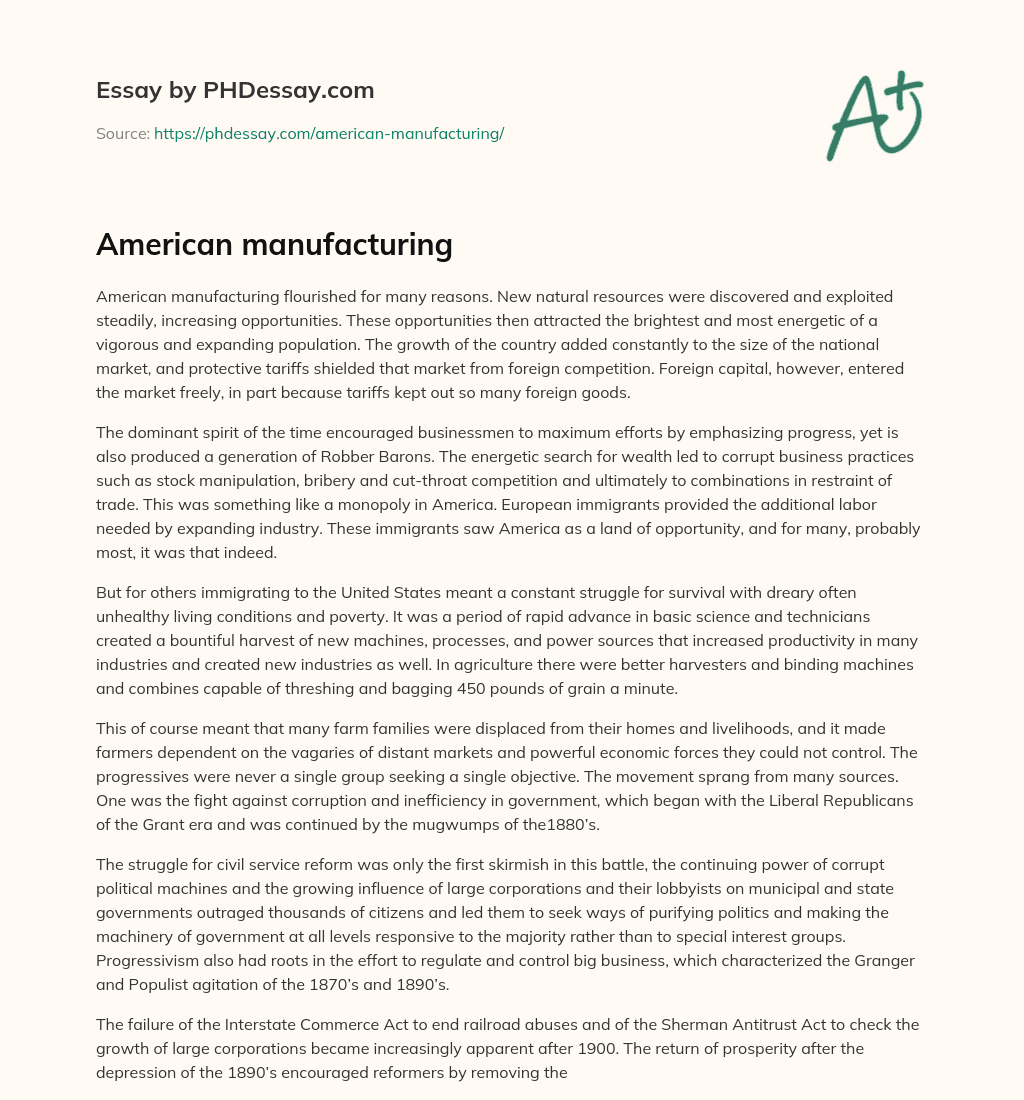 American manufacturing essay