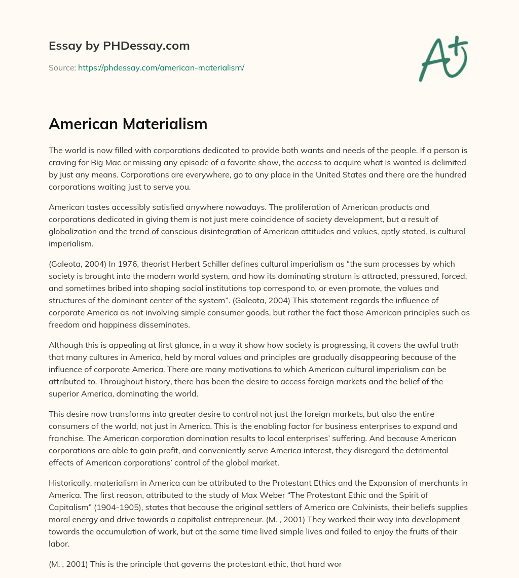 American Materialism essay