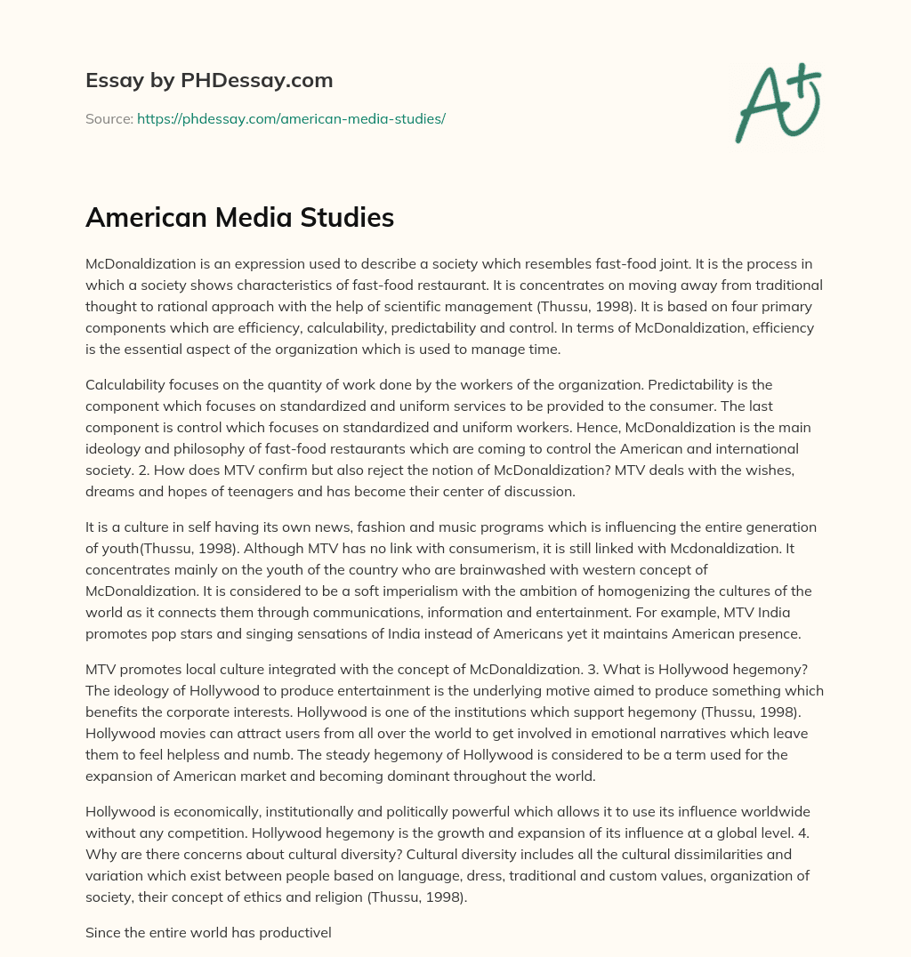 American Media Studies essay
