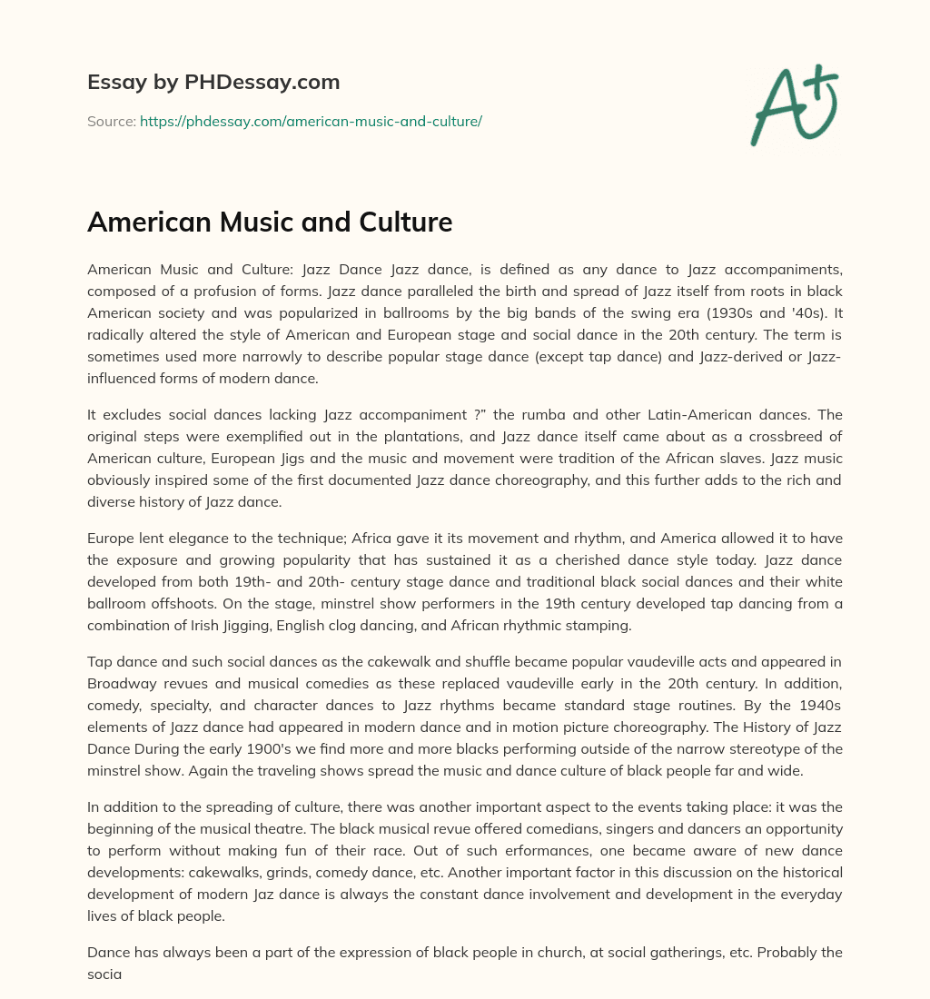 American Music and Culture essay