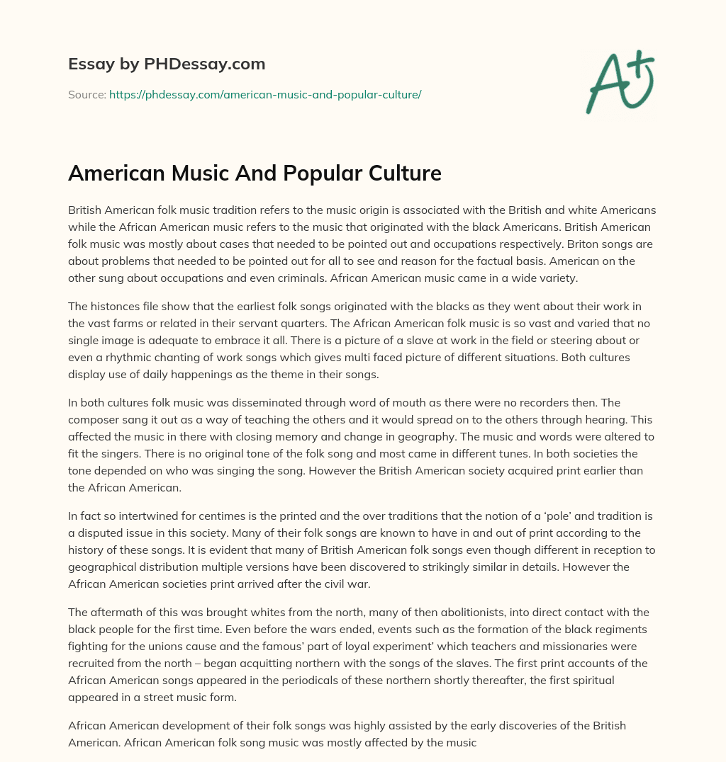 American Music And Popular Culture essay