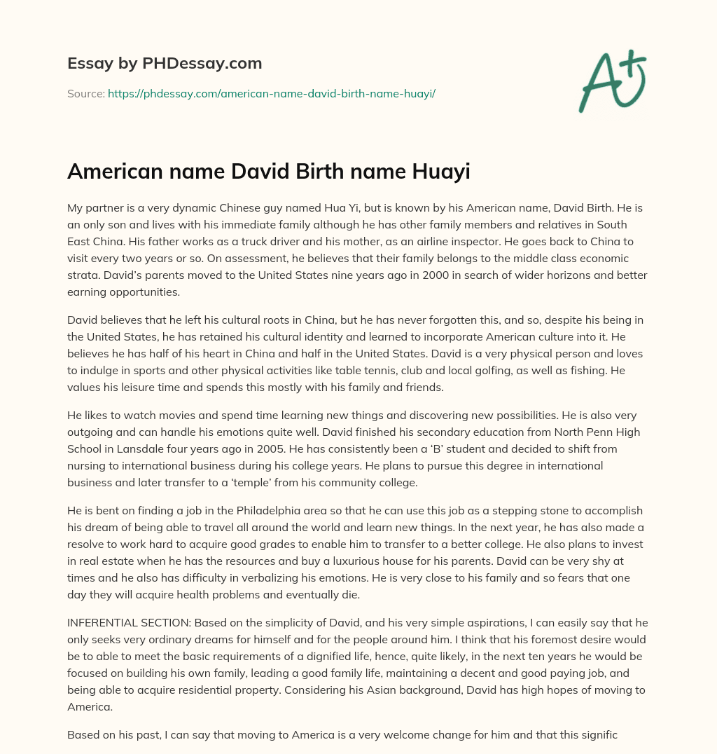 American name David Birth name Huayi essay