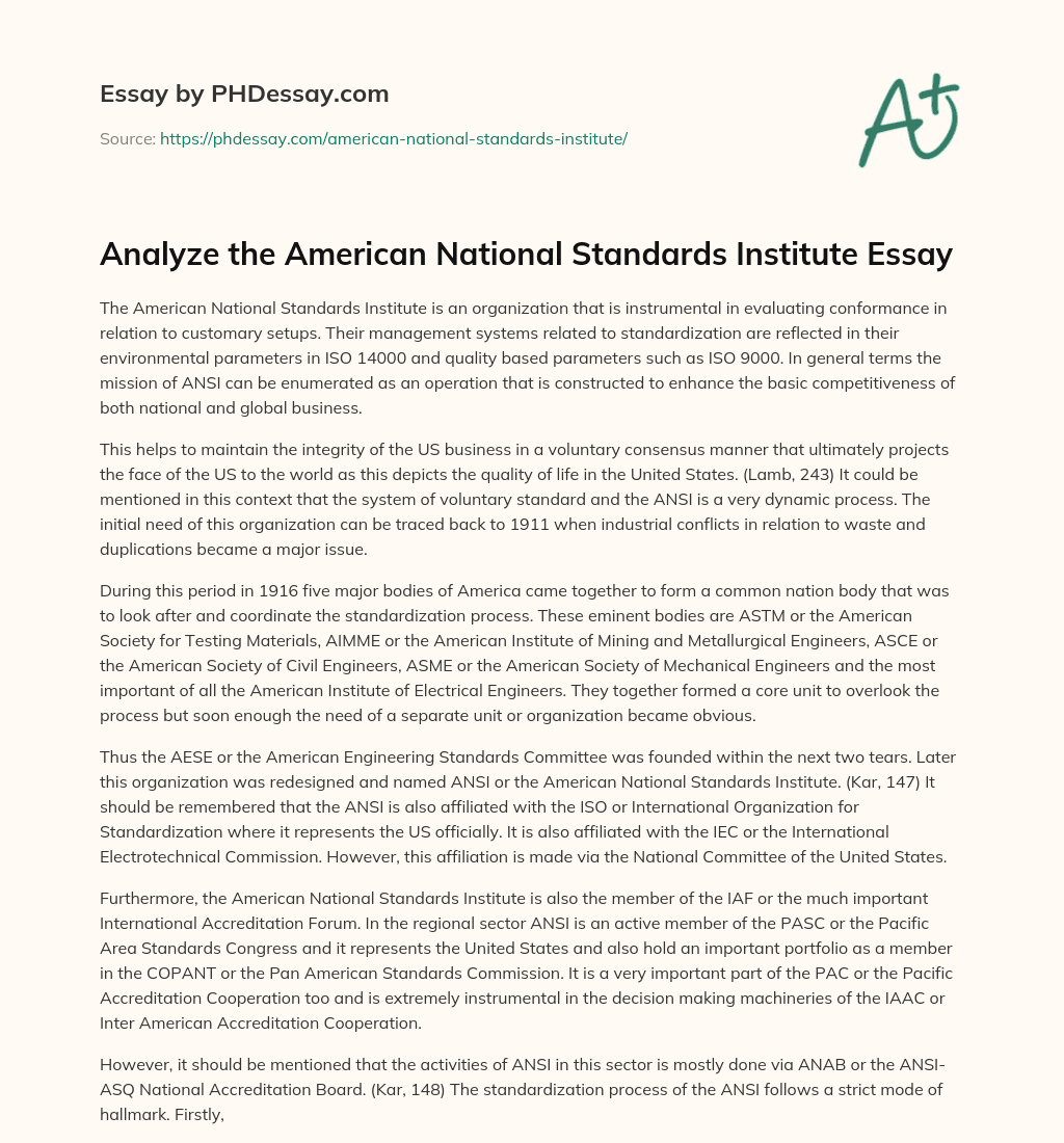 The Role of ANSI in Standardization and Competitiveness essay