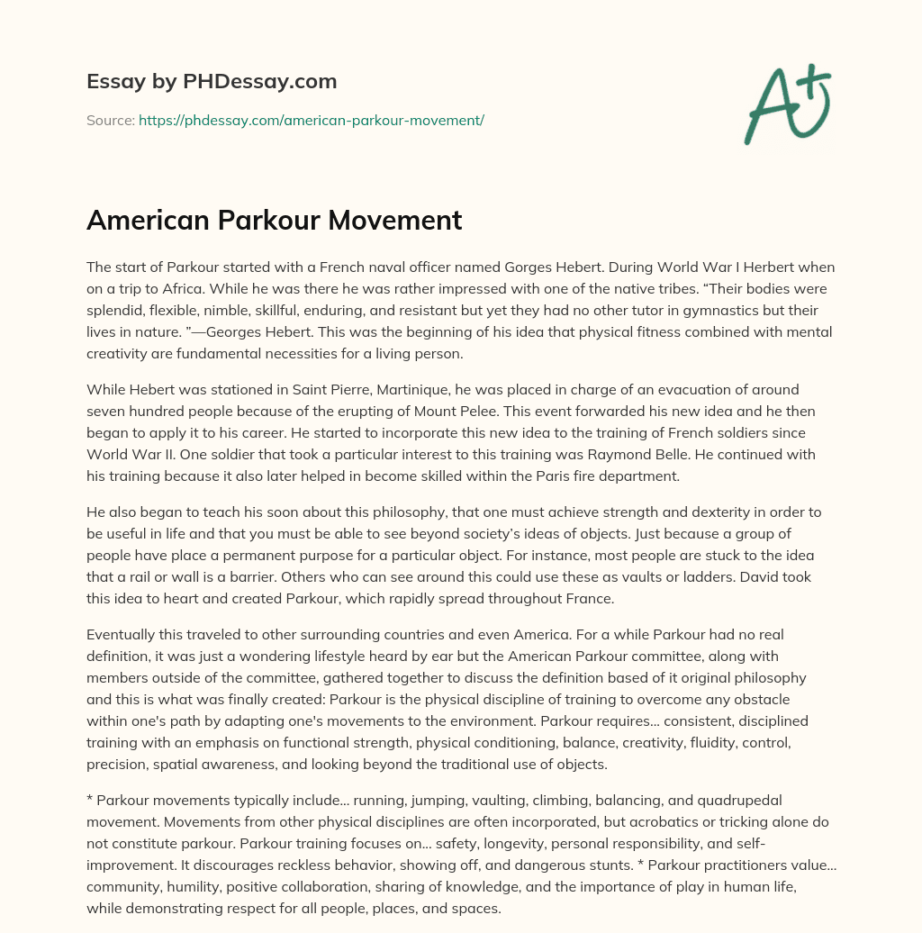 American Parkour Movement essay