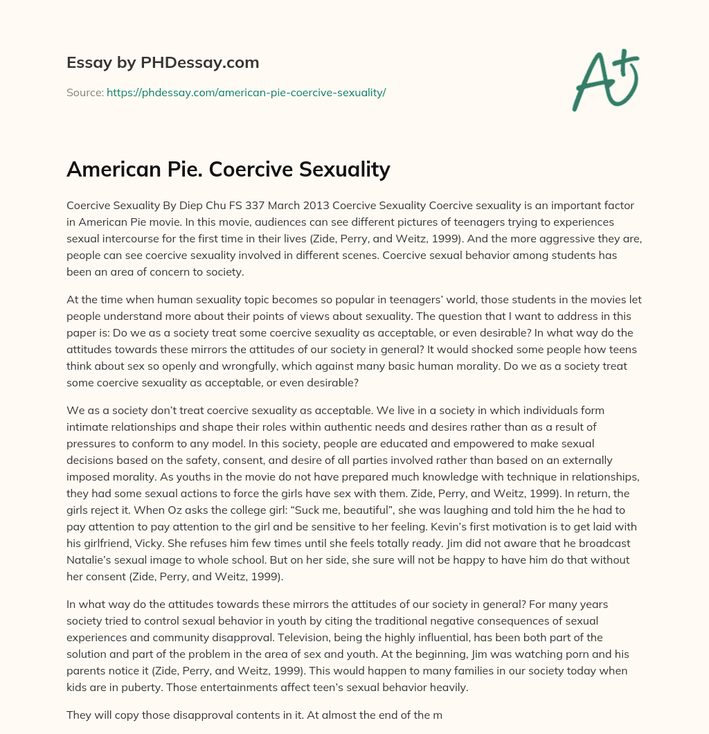 American Pie. Coercive Sexuality essay