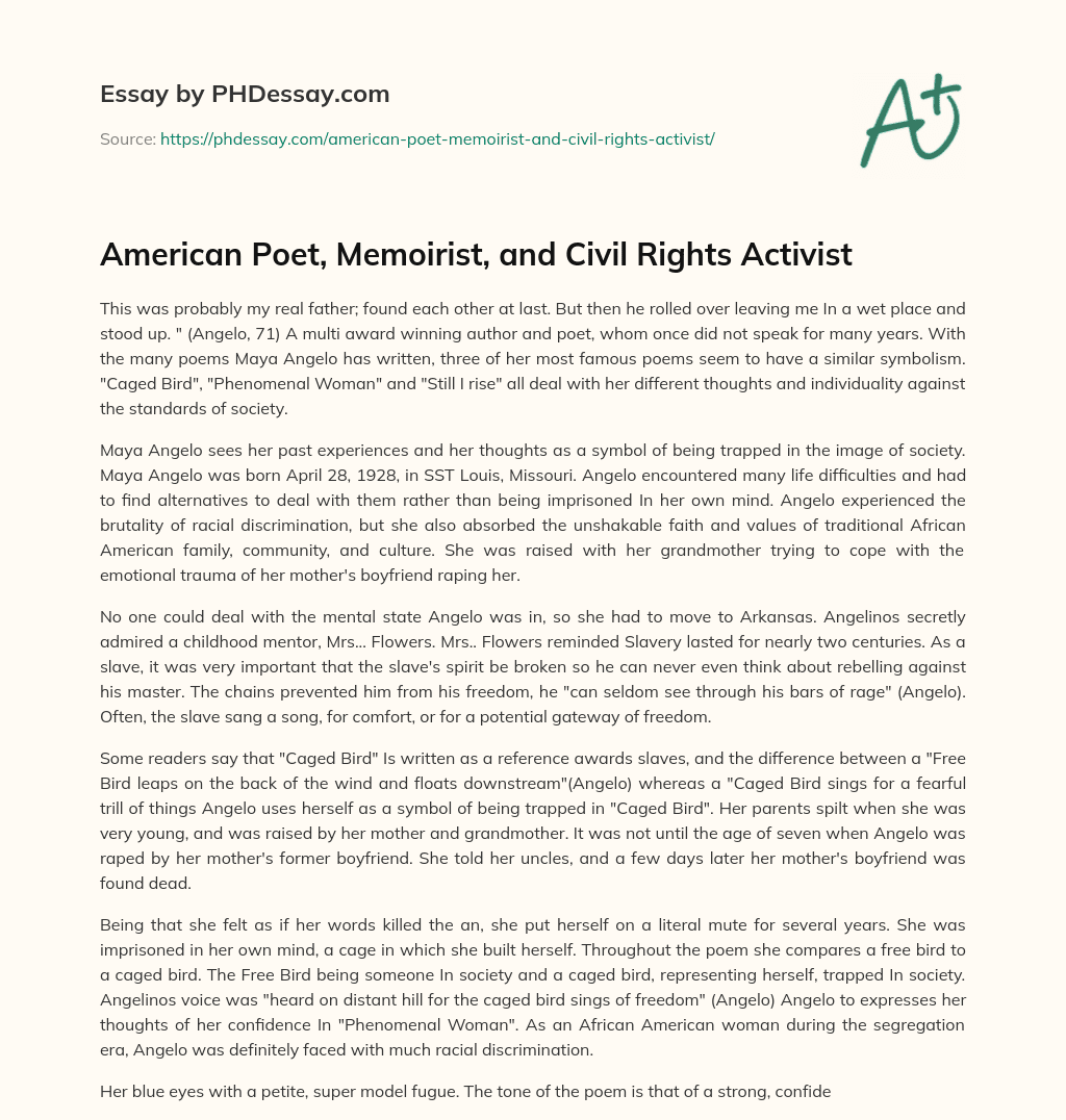 American Poet, Memoirist, and Civil Rights Activist essay