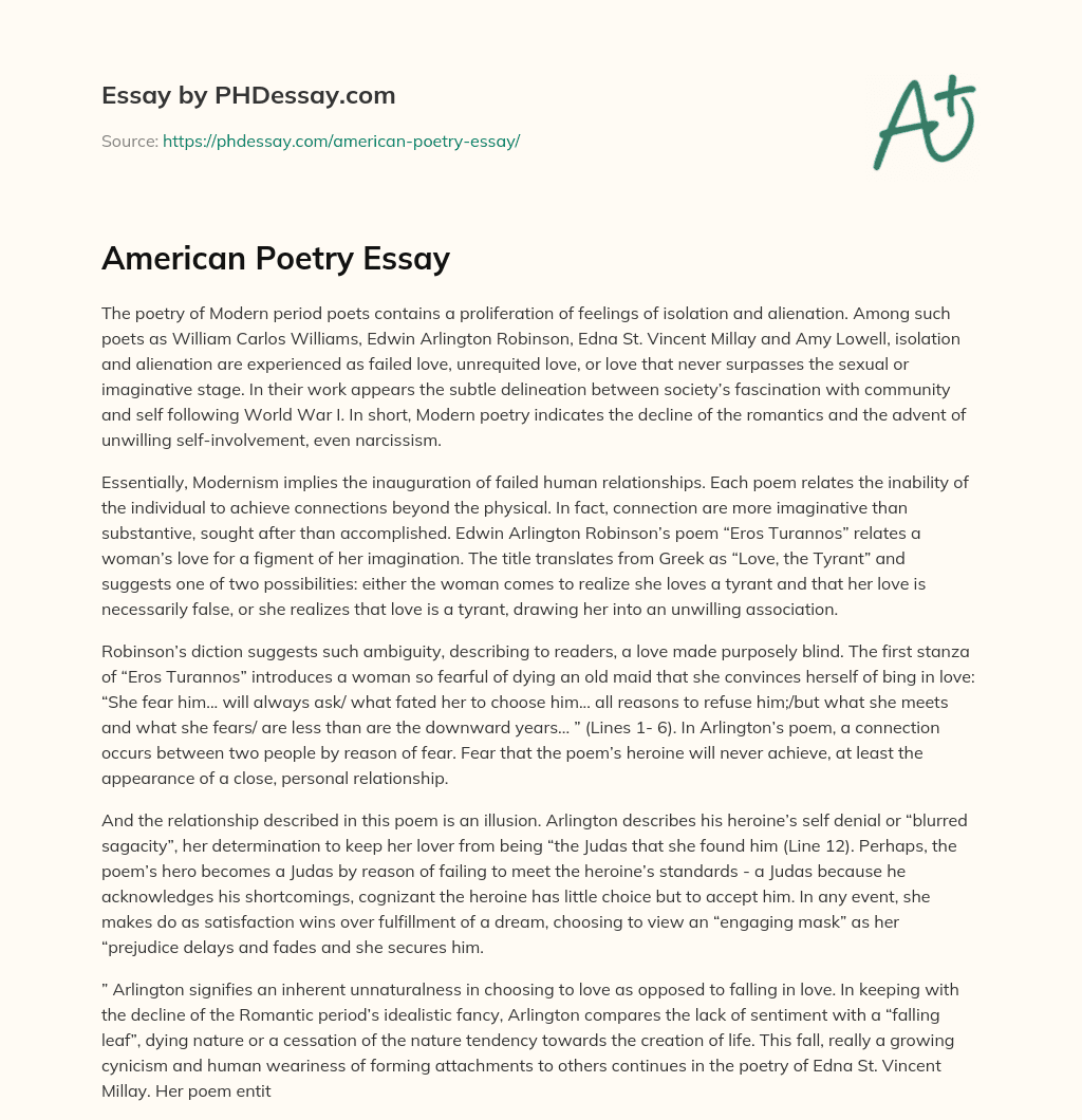 American Poetry Essay essay
