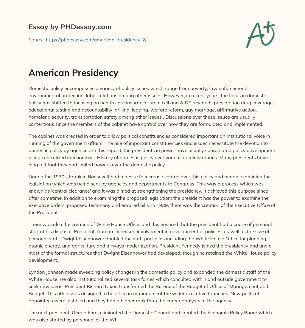 American Presidency essay