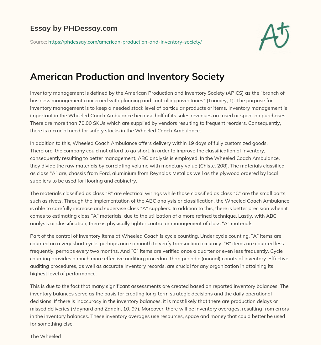 American Production and Inventory Society essay