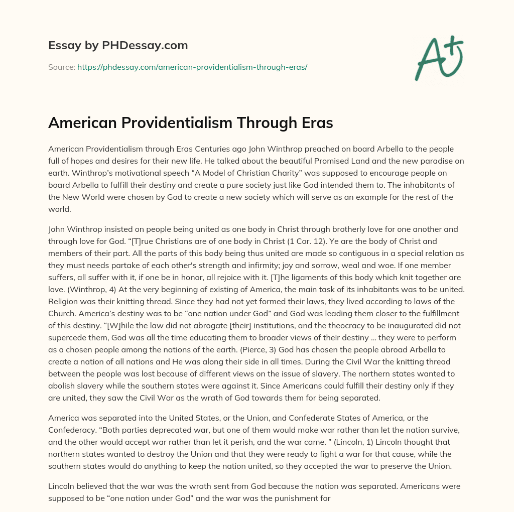 American Providentialism Through Eras essay