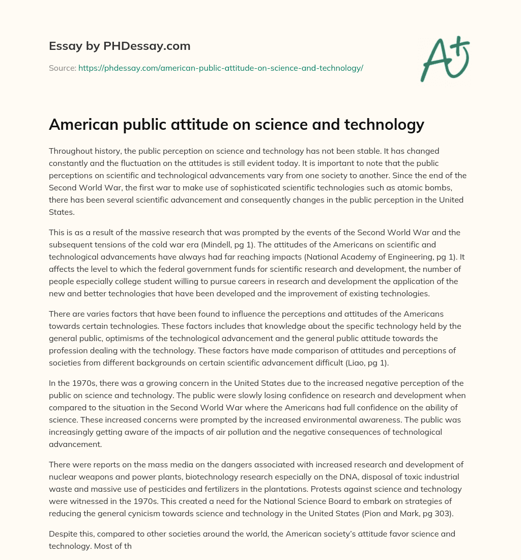 American public attitude on science and technology essay