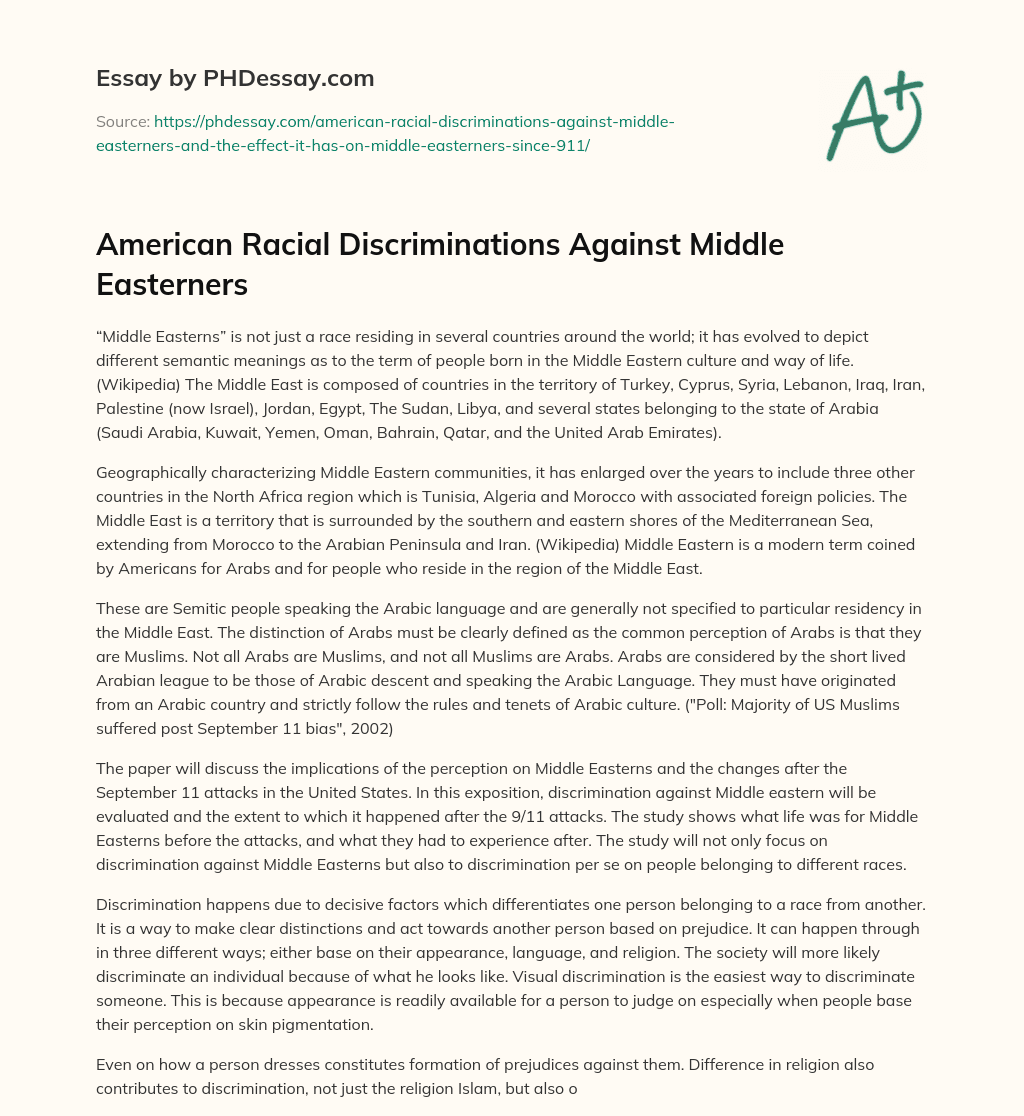 American Racial Discriminations Against Middle Easterners essay