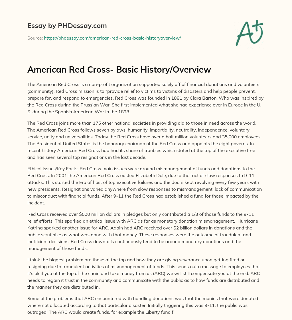 American Red Cross- Basic History/Overview essay
