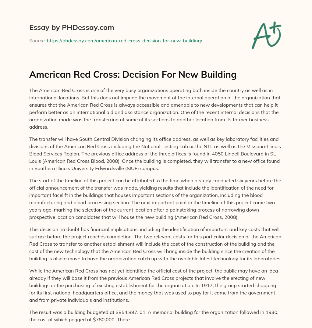 American Red Cross: Decision For New Building essay