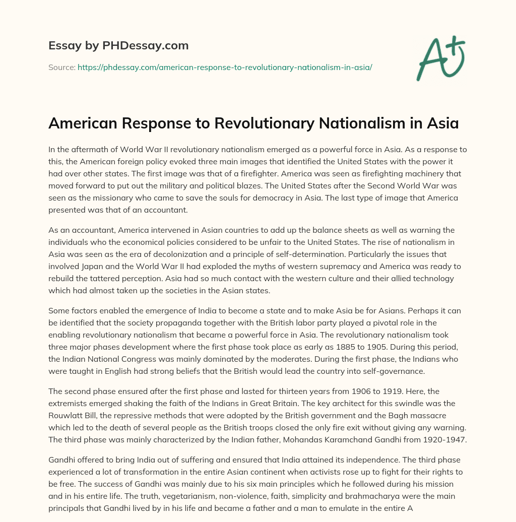 American Response to Revolutionary Nationalism in Asia essay
