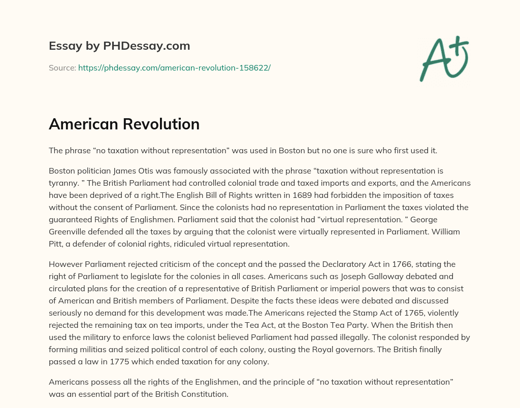 American Revolution essay