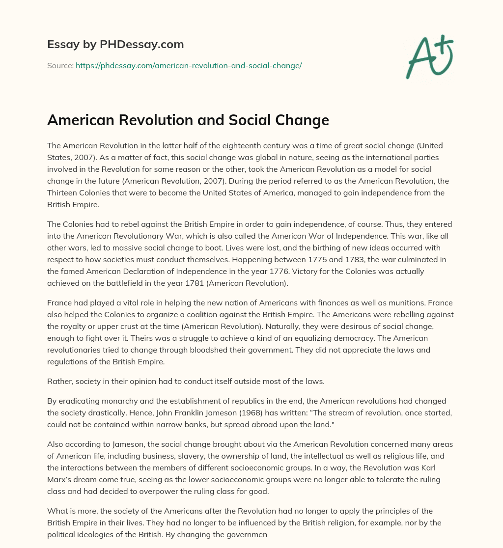 American Revolution and Social Change essay