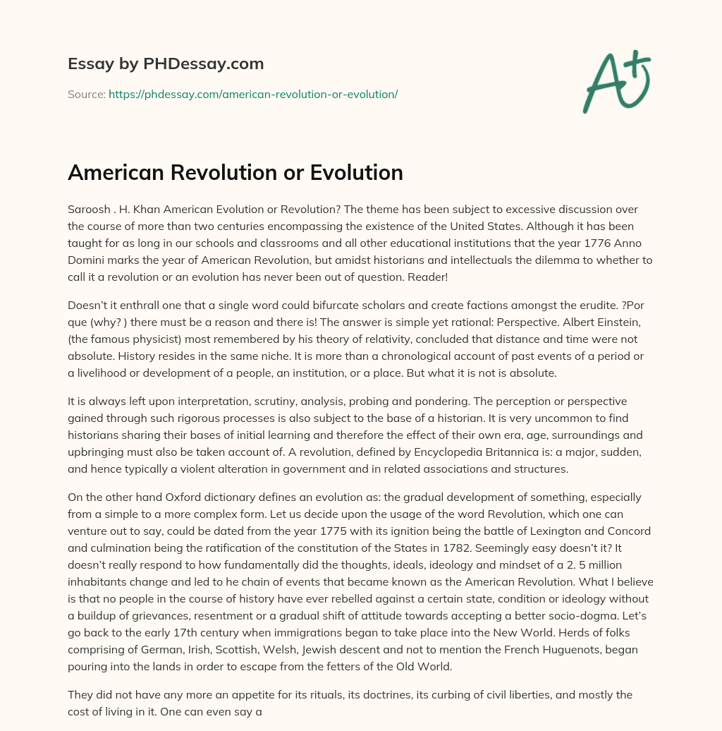 American Revolution or Evolution essay