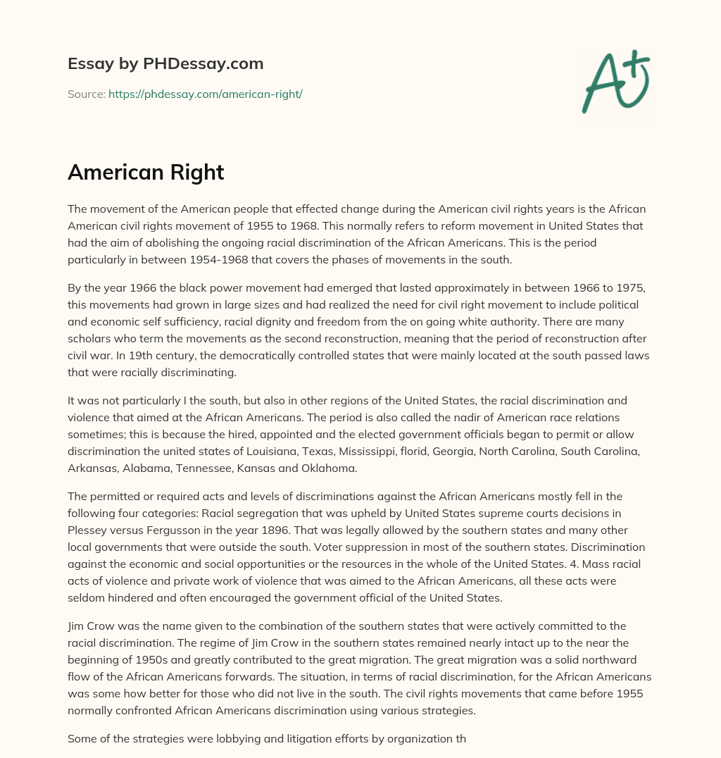 The African American Civil Rights Movement of 1955-1968: A Second Reconstruction essay