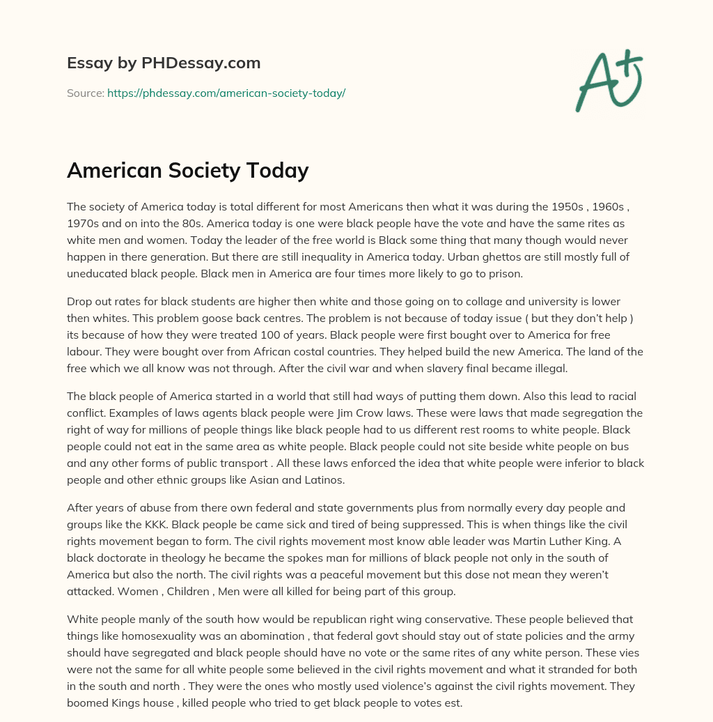 American Society Today PHDessay