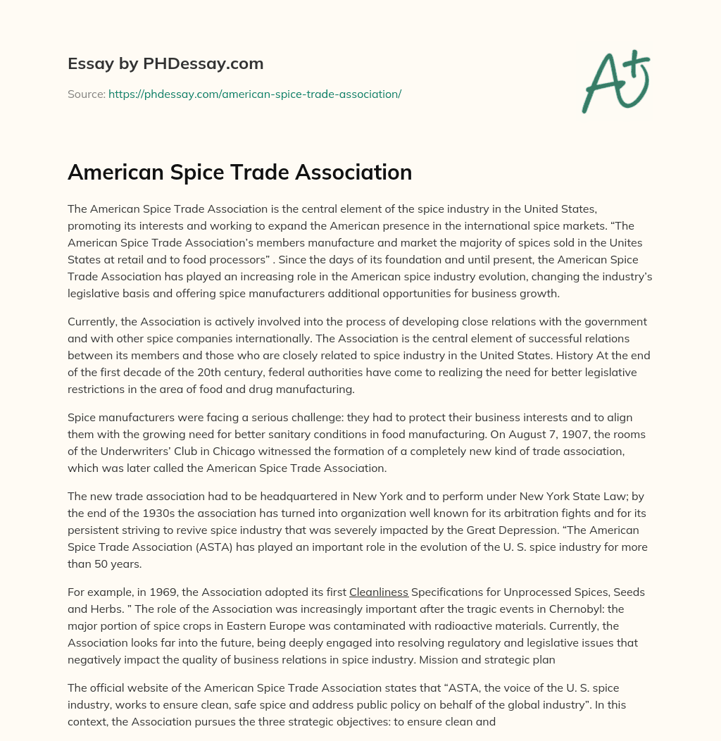 American Spice Trade Association essay