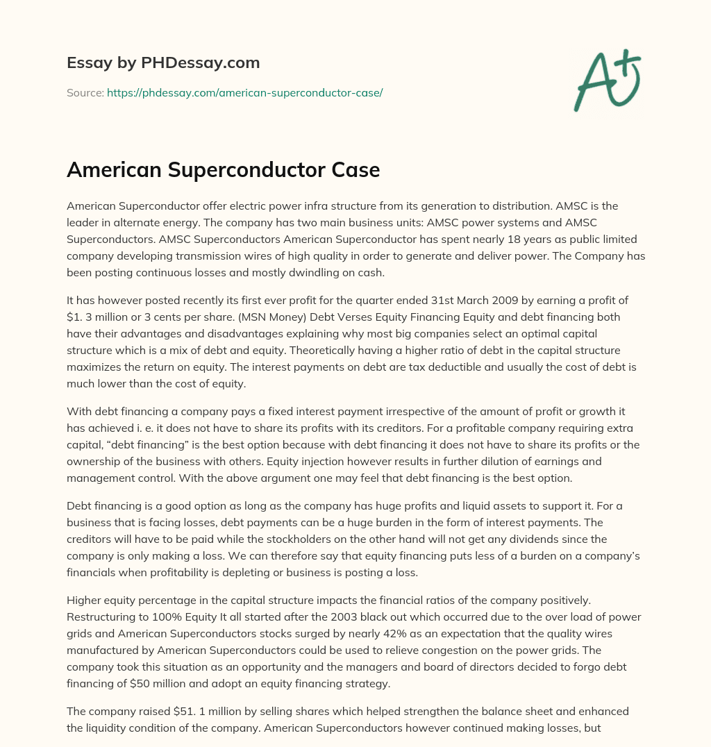 American Superconductor Case essay