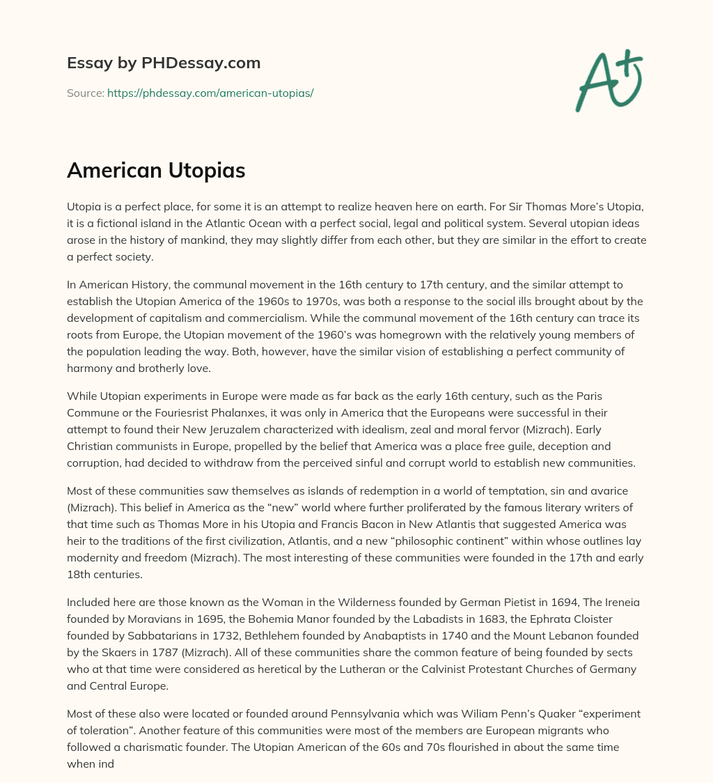 American Utopias essay