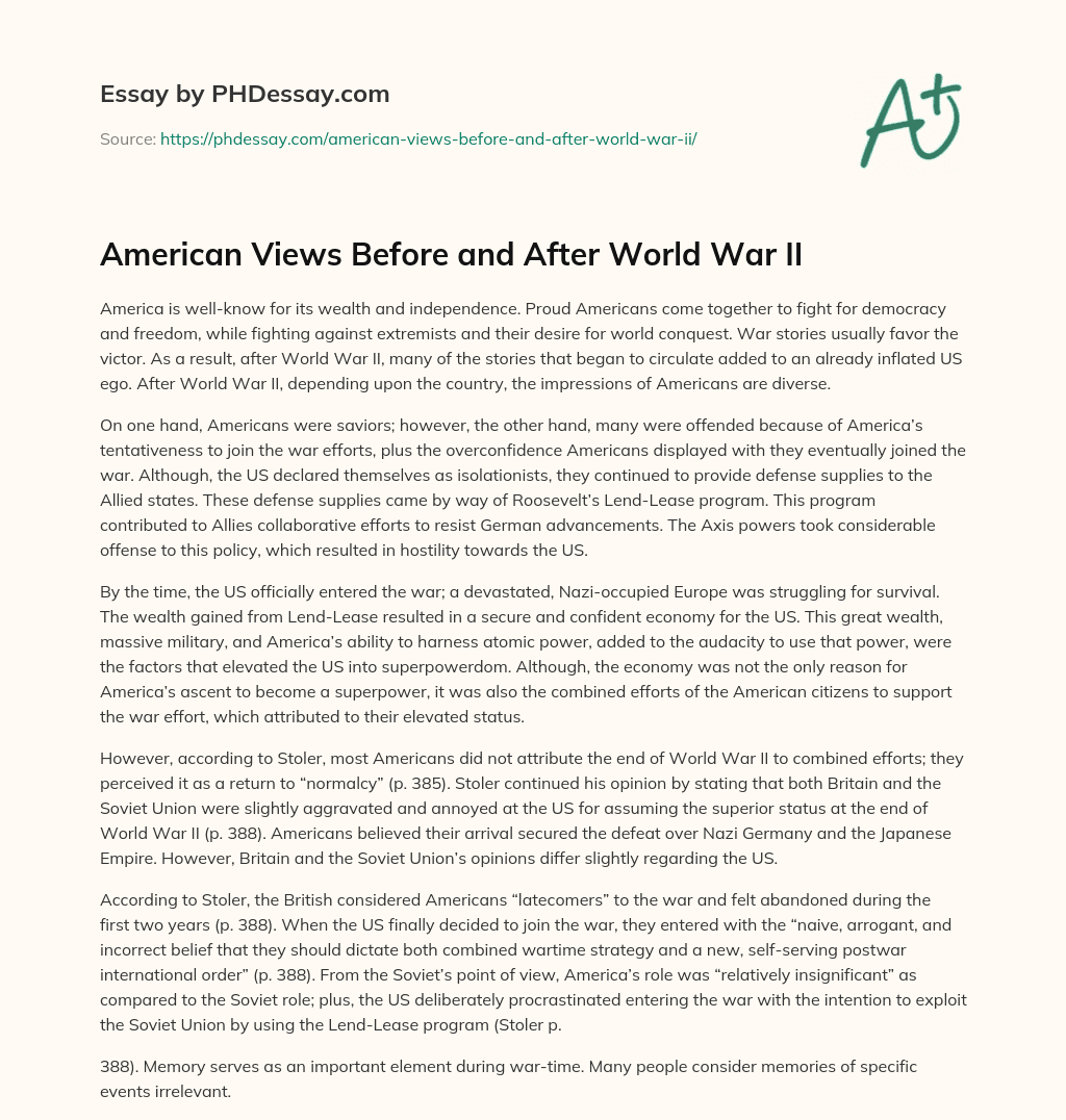 American Views Before and After World War II essay