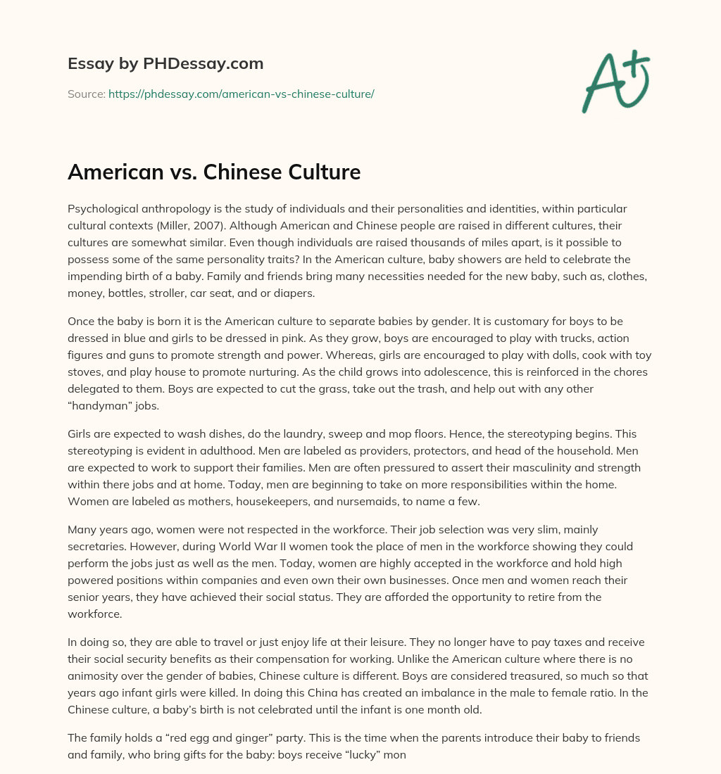 American vs. Chinese Culture essay