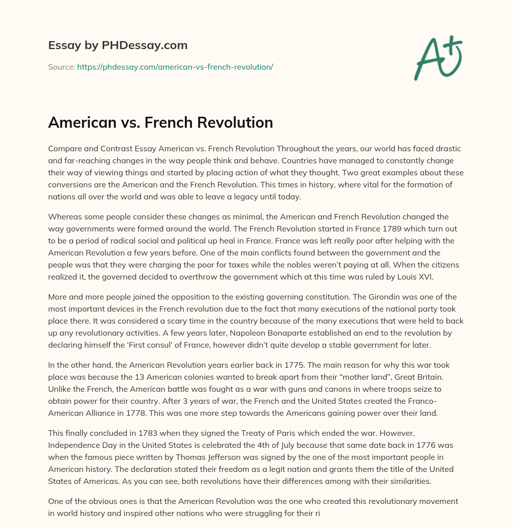 American vs. French Revolution essay