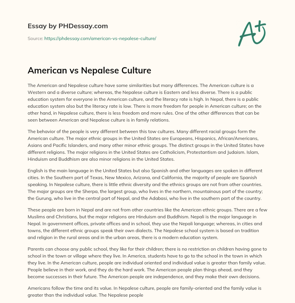 American vs Nepalese Culture essay