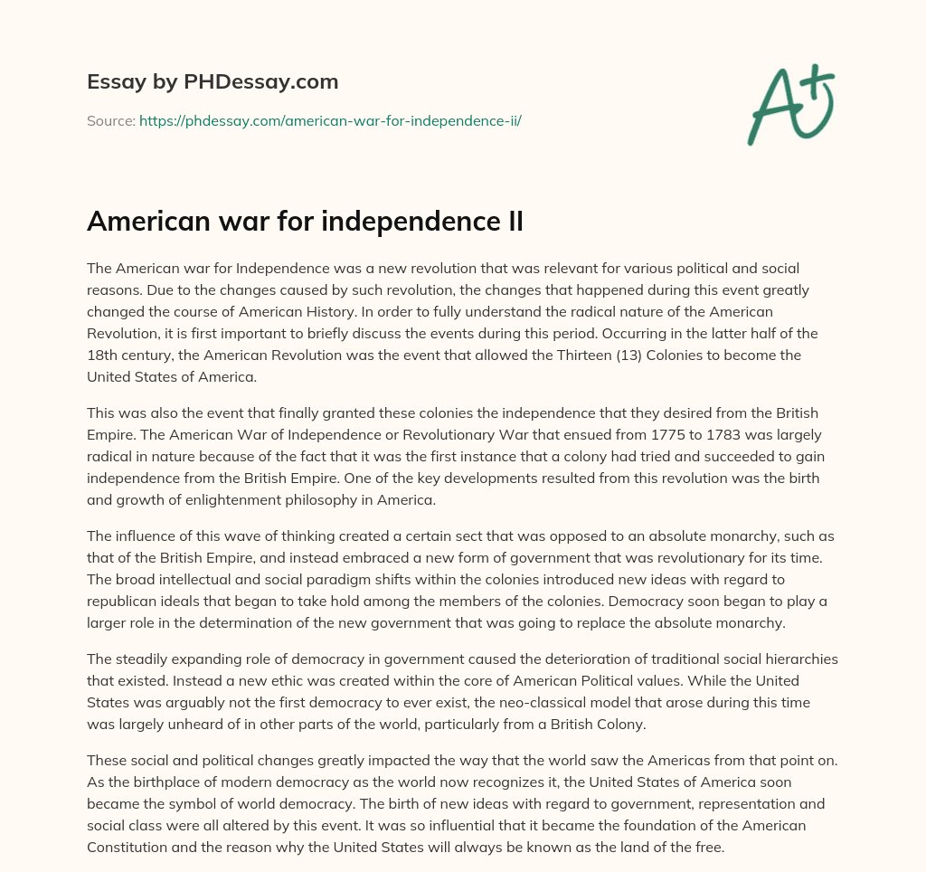 American war for independence II essay